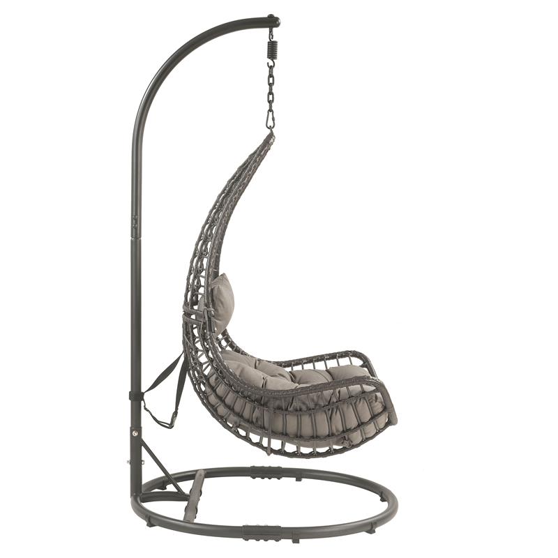 ACME Uzae Wicker Patio Hanging Chair with Metal Stand in Gray and Charcoal
