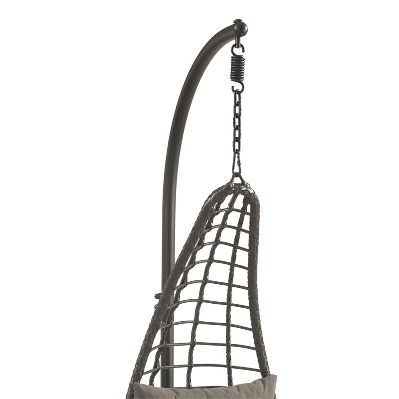 ACME Uzae Wicker Patio Hanging Chair with Metal Stand in Gray and Charcoal