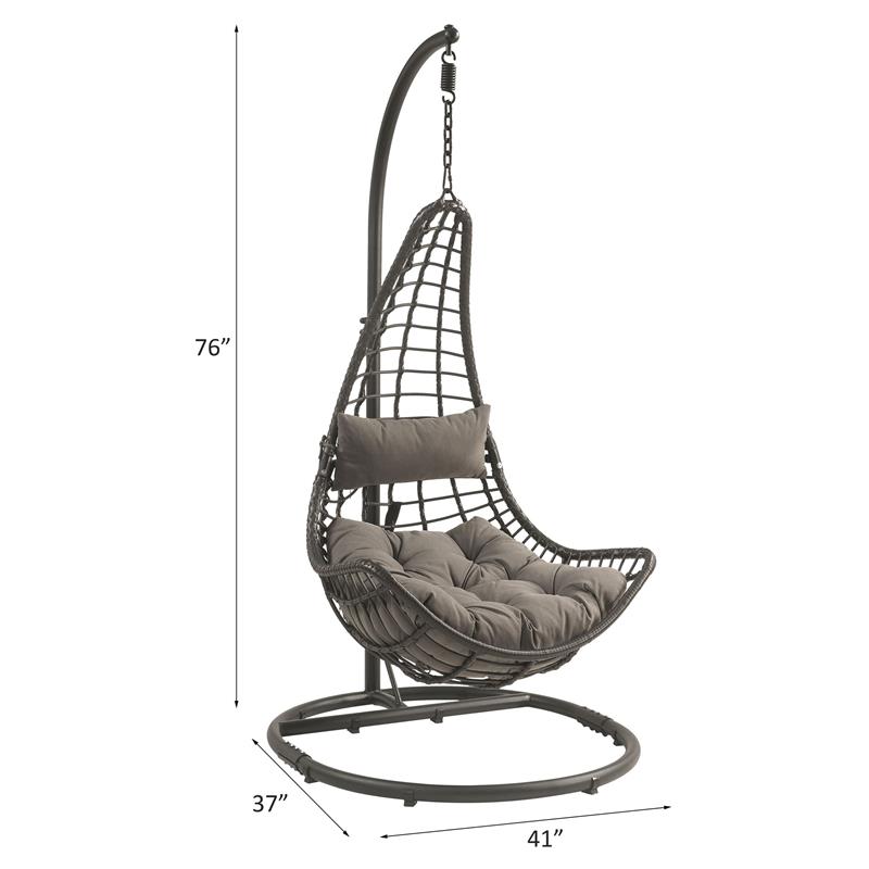ACME Uzae Wicker Patio Hanging Chair with Metal Stand in Gray and Charcoal