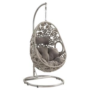 acme sigar wicker patio hanging chair with metal stand in light gray
