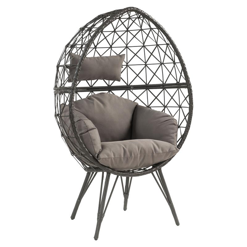 ACME Aeven Wicker Teardrop Patio Lounge Chair in Light Gray and Black