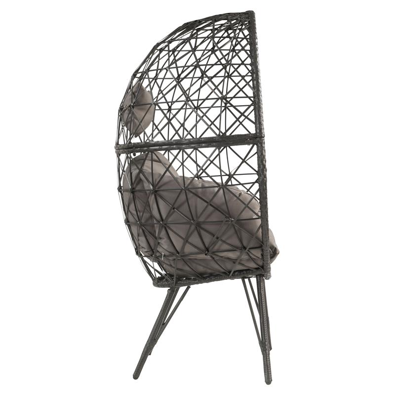ACME Aeven Wicker Teardrop Patio Lounge Chair in Light Gray and Black