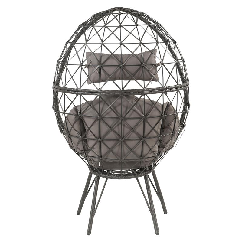 ACME Aeven Wicker Teardrop Patio Lounge Chair in Light Gray and Black