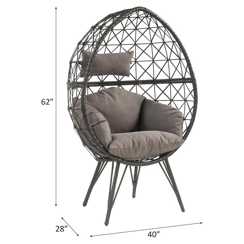 ACME Aeven Wicker Teardrop Patio Lounge Chair in Light Gray and Black