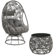 ACME Hikre Wicker Patio Lounge Chair and Side Table in Charcoal and Black