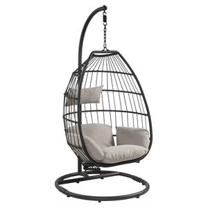 acme oldi wicker patio hanging chair with metal stand in beige and black