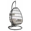ACME Oldi Wicker Patio Hanging Chair with Metal Stand in Beige and Black