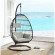 ACME Oldi Wicker Patio Hanging Chair with Metal Stand in Beige and Black