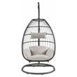 ACME Oldi Wicker Patio Hanging Chair with Metal Stand in Beige and Black