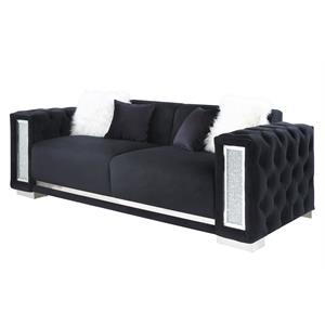acme trislar sofa with 4 pillows in black velvet