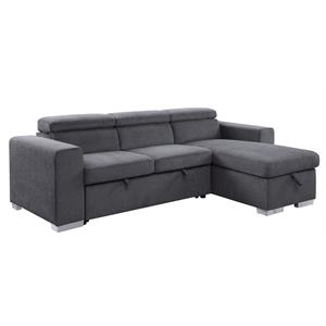acme natalie reversible sleeper sectional sofa with storage in gray fabric