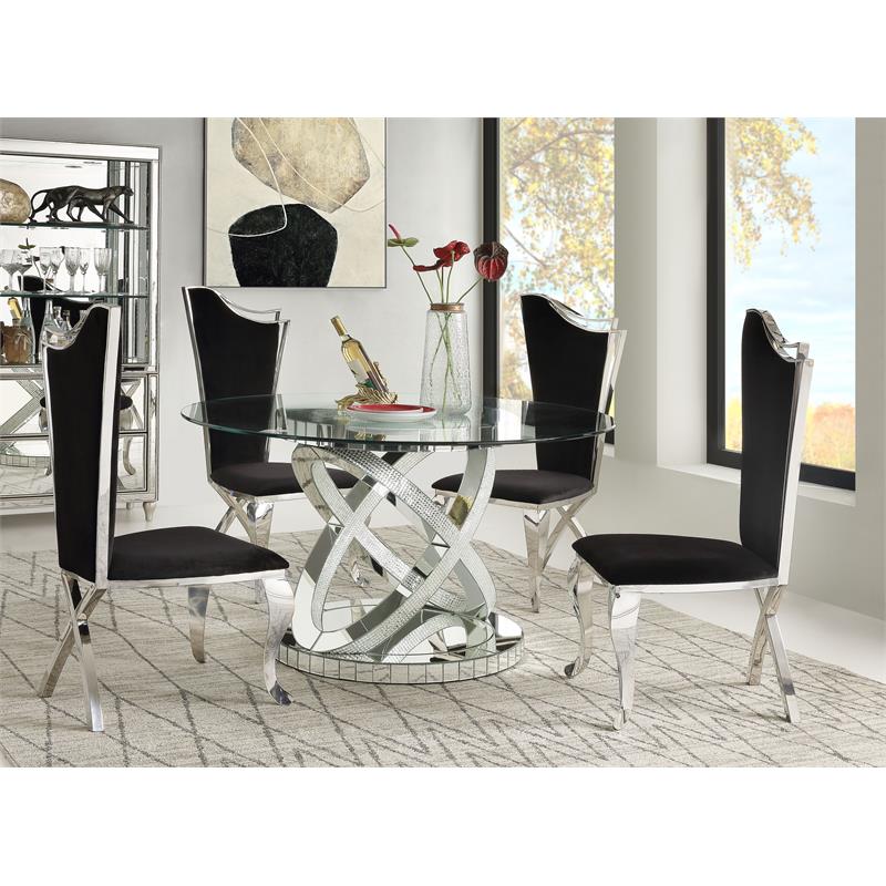 ACME Ornat Round Glass Top Dining Table in Faux Square Diamonds