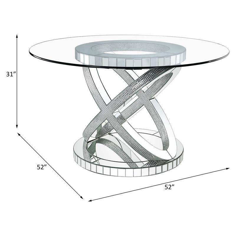 ACME Ornat Round Glass Top Dining Table in Faux Square Diamonds