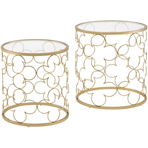 acme flowie 2-piece round glass top nesting table in clear and gold