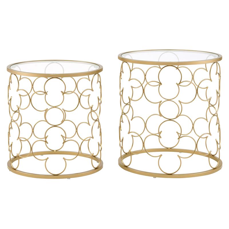 ACME Flowie 2-Piece Round Glass Top Nesting Table in Clear and Gold