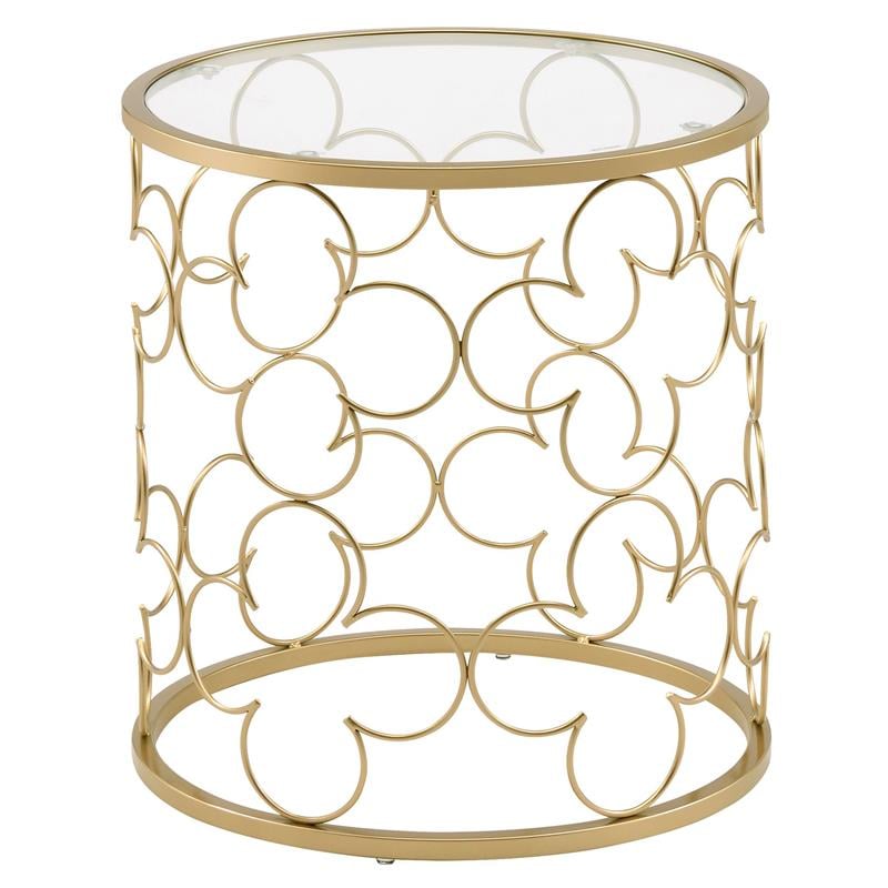 ACME Flowie 2-Piece Round Glass Top Nesting Table in Clear and Gold