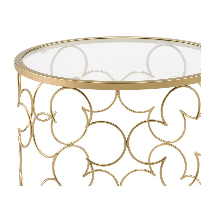 ACME Flowie 2-Piece Round Glass Top Nesting Table in Clear and Gold