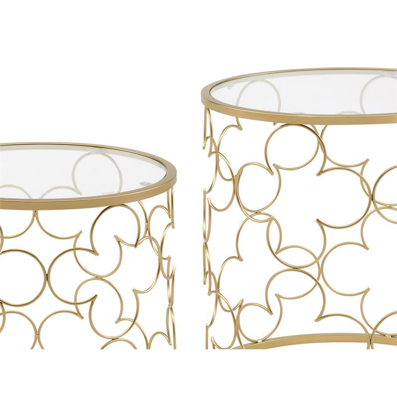 ACME Flowie 2-Piece Round Glass Top Nesting Table in Clear and Gold