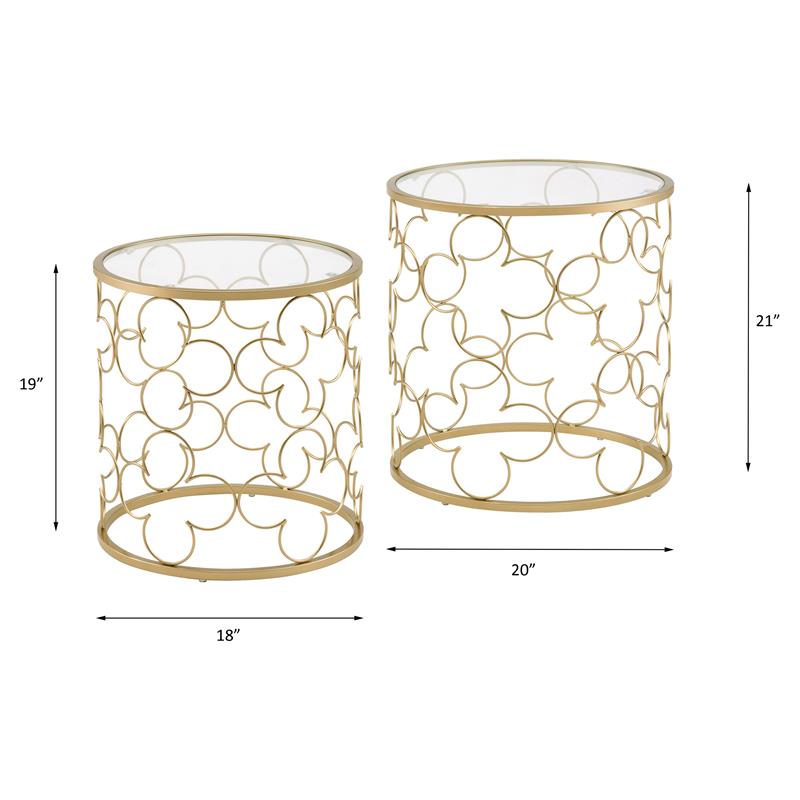 ACME Flowie 2-Piece Round Glass Top Nesting Table in Clear and Gold
