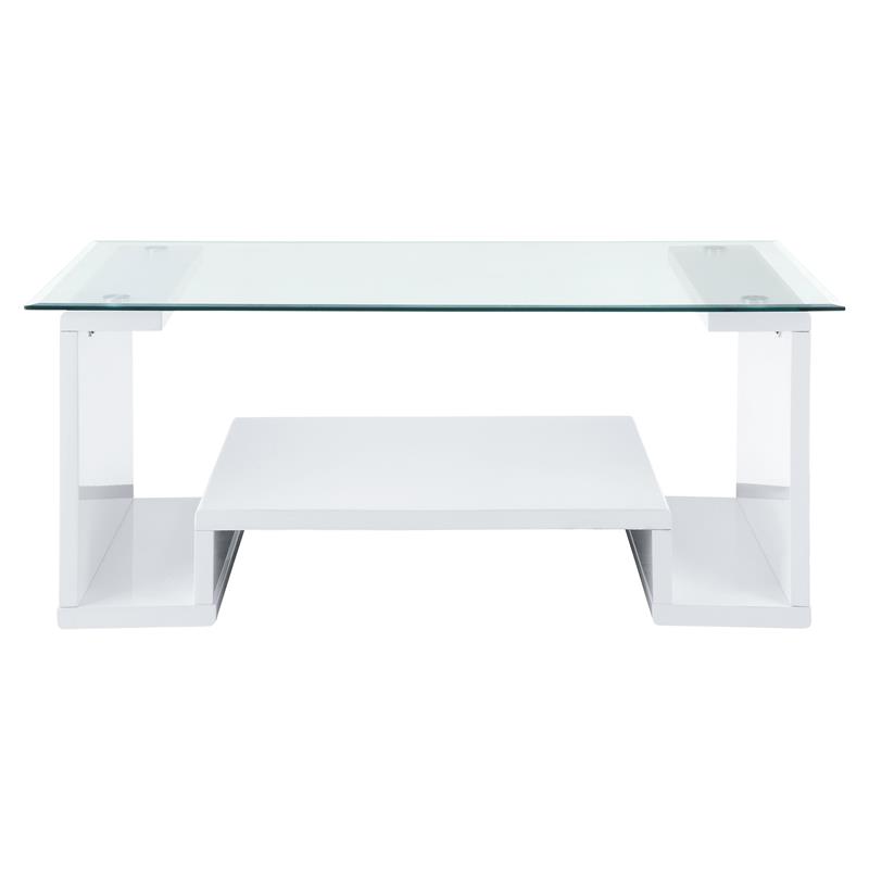ACME Nevaeh Wooden Rectangular Coffee Table in Clear and White High Gloss