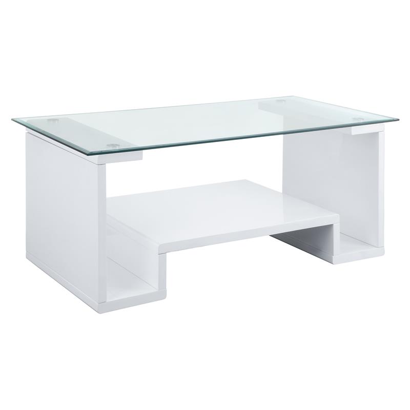 ACME Nevaeh Wooden Rectangular Coffee Table in Clear and White High Gloss