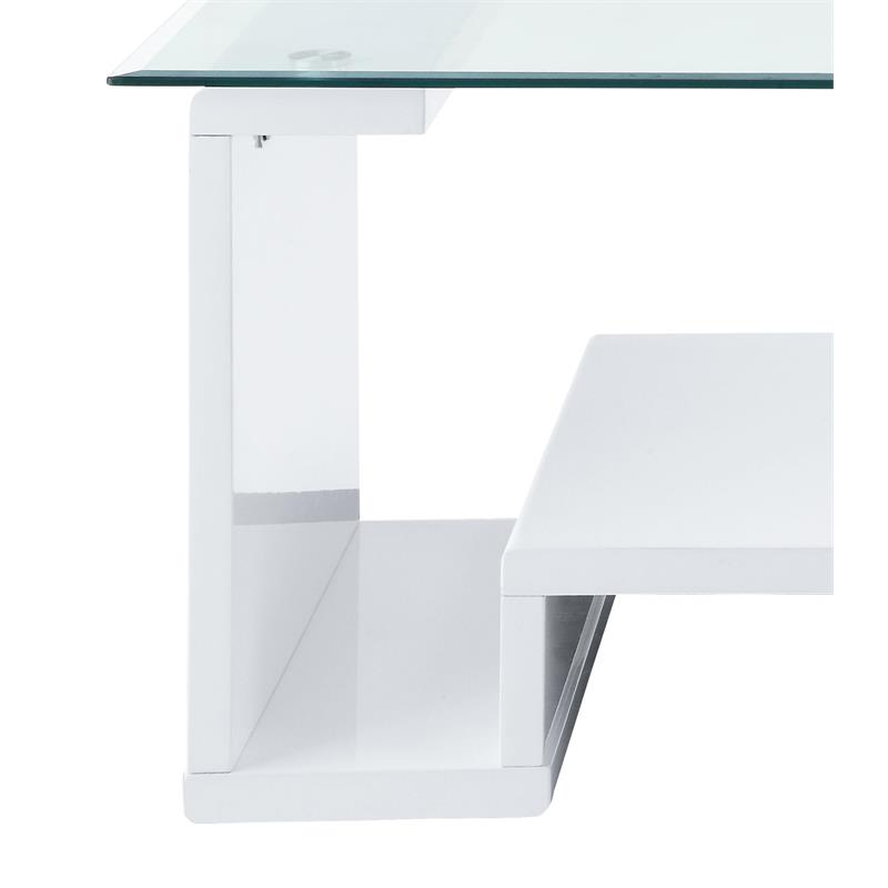 ACME Nevaeh Wooden Rectangular Coffee Table in Clear and White High Gloss