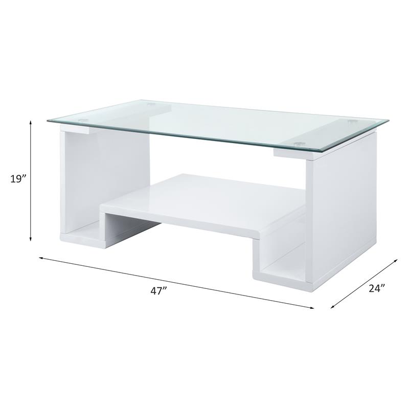 ACME Nevaeh Wooden Rectangular Coffee Table in Clear and White High Gloss