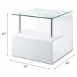 ACME Nevaeh Square Wooden End Table with Glass Top in Clear and White High Gloss