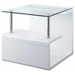 ACME Nevaeh Square Wooden End Table with Glass Top in Clear and White High Gloss
