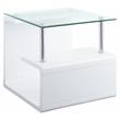 ACME Nevaeh Square Wooden End Table with Glass Top in Clear and White High Gloss