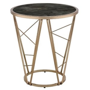 ACME Cicatrix Round Faux Marble Top End Table in Black and Champagne