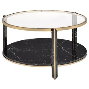 acme thistle round glass top coffee table in black and champagne