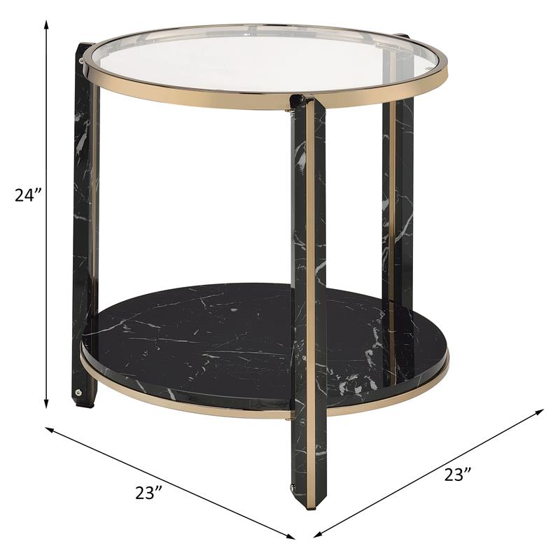 ACME Thistle Round Glass Top End Table in Black and Champagne