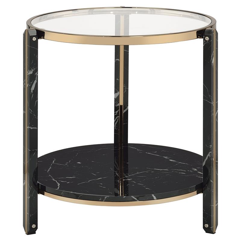 ACME Thistle Round Glass Top End Table in Black and Champagne