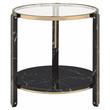 ACME Thistle Round Glass Top End Table in Black and Champagne