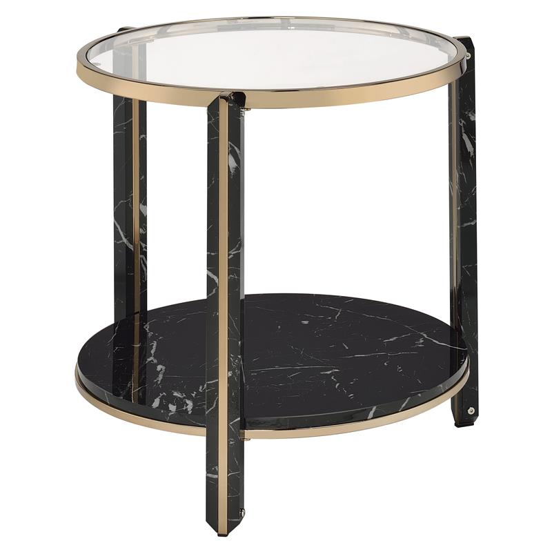 ACME Thistle Round Glass Top End Table in Black and Champagne