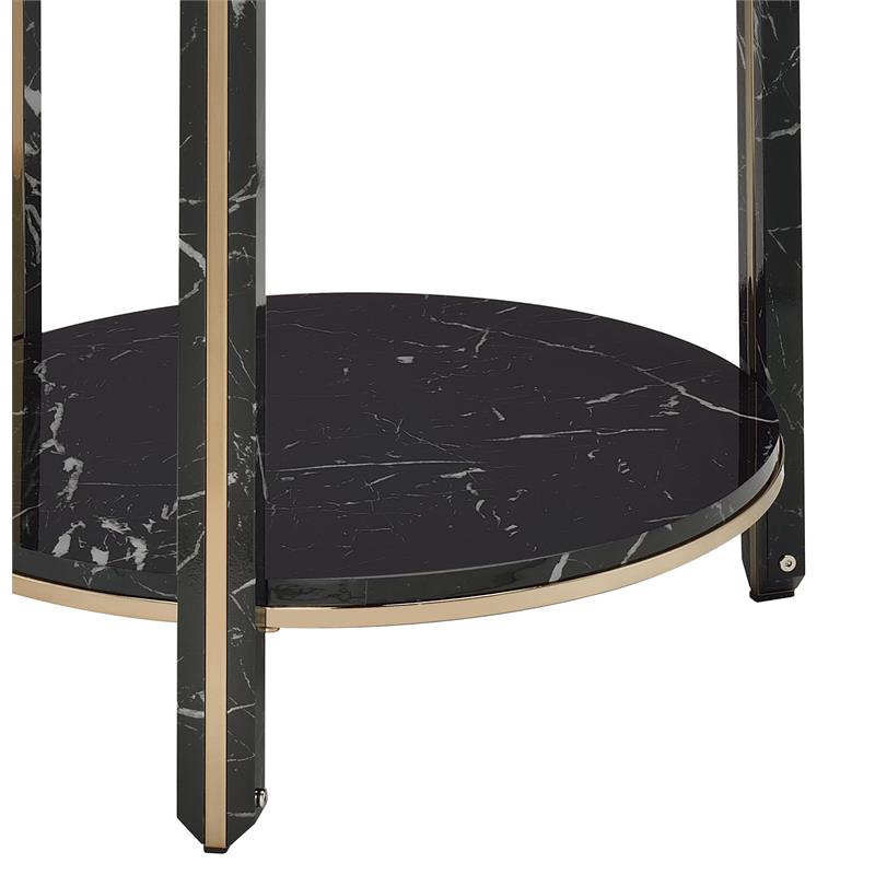 ACME Thistle Round Glass Top End Table in Black and Champagne