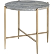 ACME Tainte Round Faux Marble Top End Table in Gray and Champagne