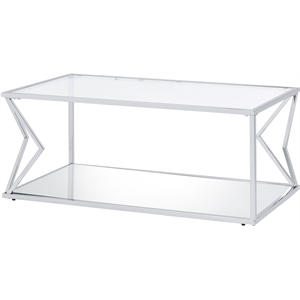 acme virtue glass top rectangular coffee table in clear and chrome