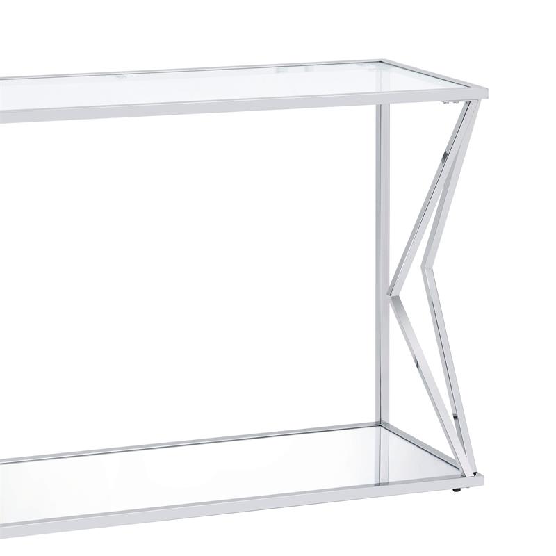 ACME Virtue Glass Top Sofa Table with Bottom Shelf in Clear and Chrome