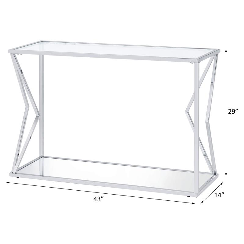 ACME Virtue Glass Top Sofa Table with Bottom Shelf in Clear and Chrome