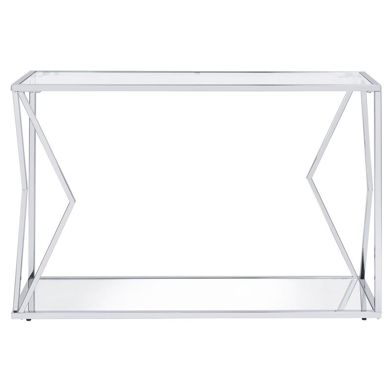 ACME Virtue Glass Top Sofa Table with Bottom Shelf in Clear and Chrome