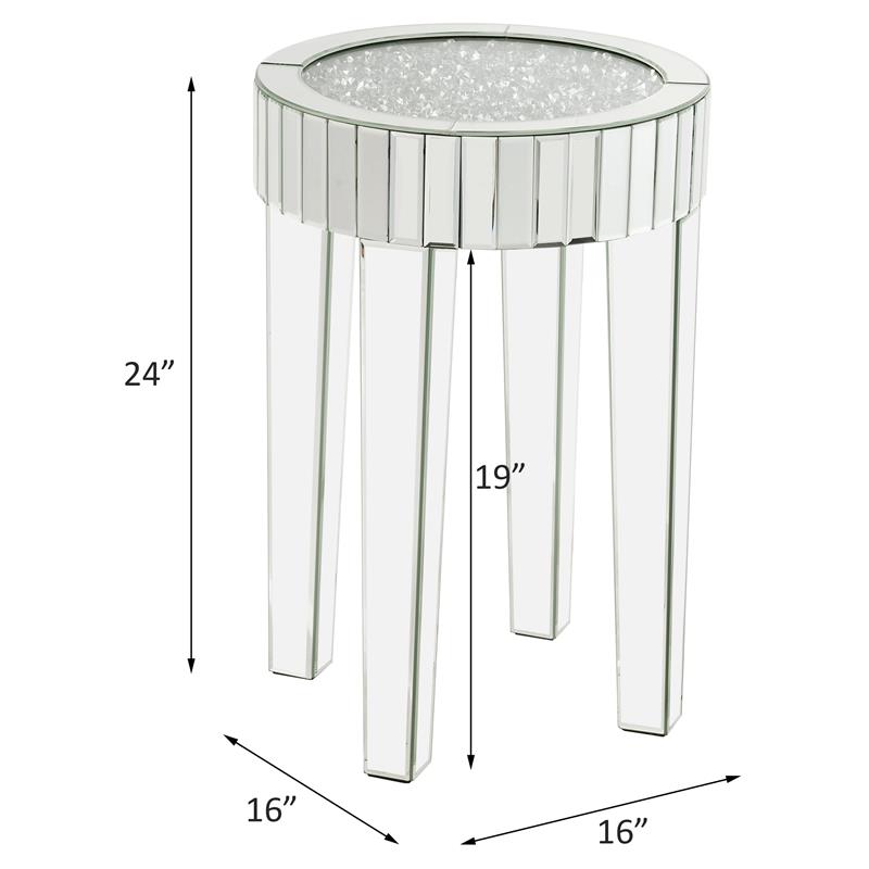 ACME Ornat Round Glass End Table with Tapered Acrylic Leg in Mirrored