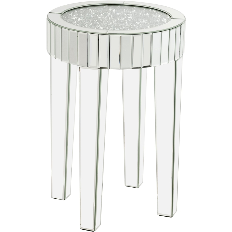 ACME Ornat Round Glass End Table with Tapered Acrylic Leg in Mirrored