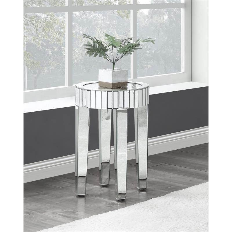 ACME Ornat Round Glass End Table with Tapered Acrylic Leg in Mirrored
