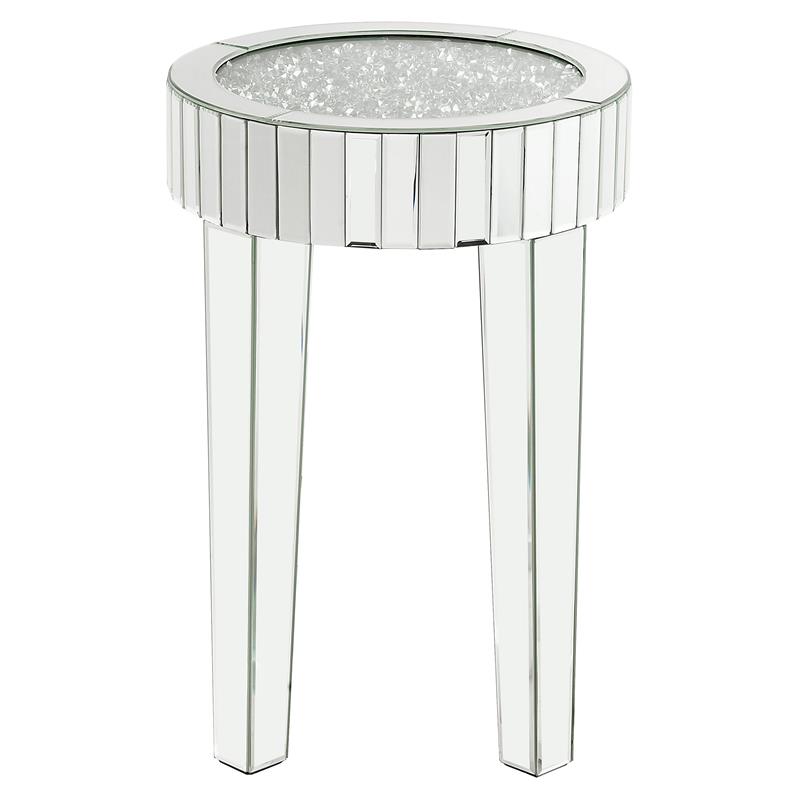 ACME Ornat Round Glass End Table with Tapered Acrylic Leg in Mirrored