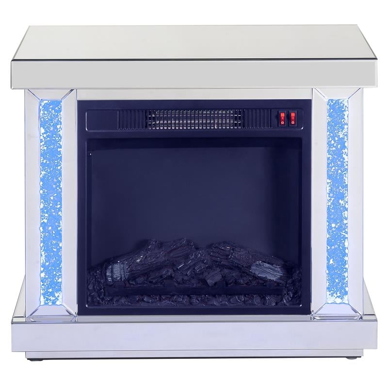 ACME Noralie Wooden Electric Fireplace with LED in Mirrored and Faux Diamonds