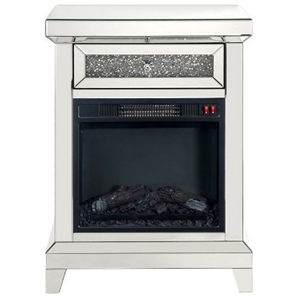 acme noralie wooden electric fireplace with drawer in mirrored and faux diamonds