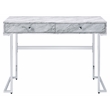 ACME Tigress Faux Marble Top Writing Desk with 2 Drawers in White and Chrome