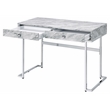 ACME Tigress Faux Marble Top Writing Desk with 2 Drawers in White and Chrome